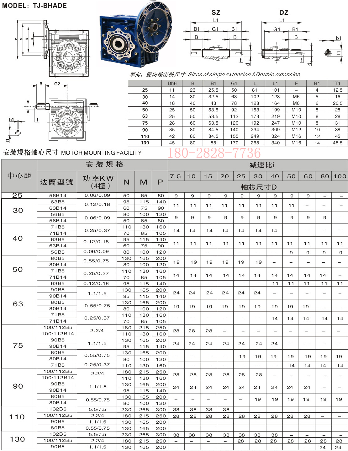 NMRV減速機(jī)參數(shù)圖