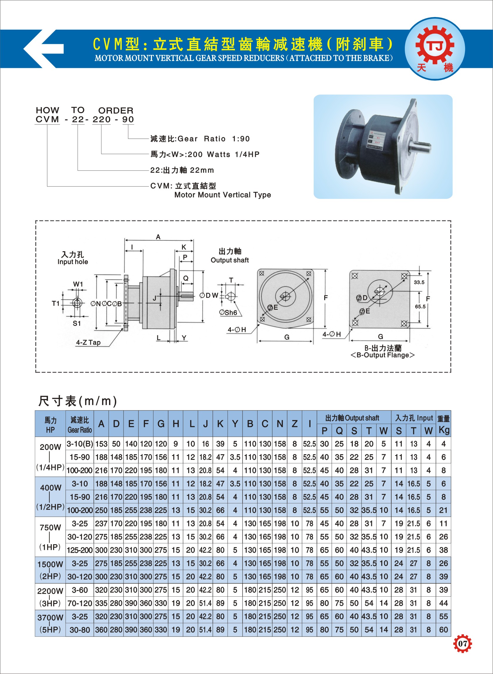 齒輪減速機參數(shù)圖